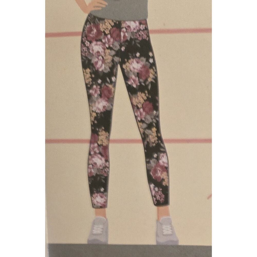 NEW Bobbie Brooks Floral Leggings Flowers on Black - Women's Size XL New w/ Tags